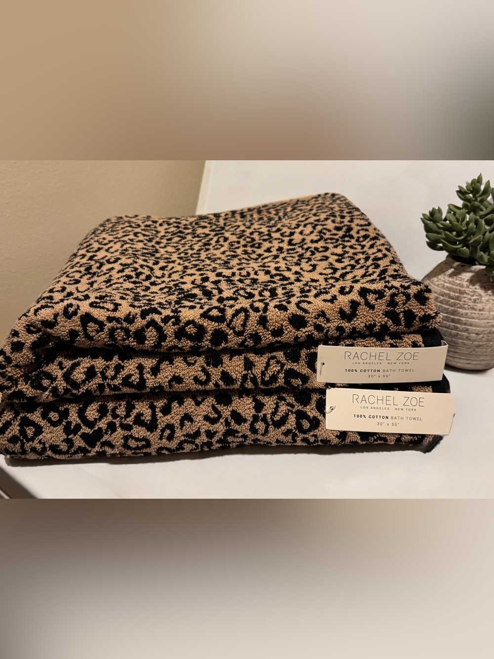 2 Pc Rachel Zoe Bath Towel Set Leopard Cheetah Reversible Beautiful